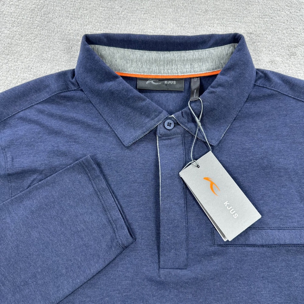 KJUS Inverness Polo Shirt Men 52 Large Navy Blue Long Sleeve Cashmere Blend Golf
